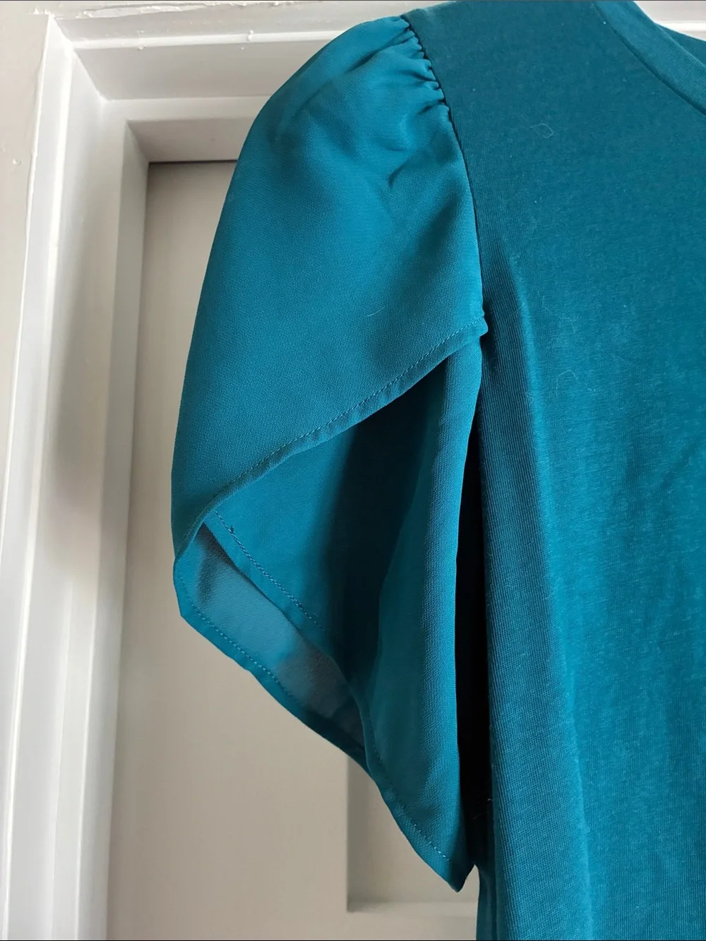 Michael Kors Teal Puff-Sleeve Crewneck Top